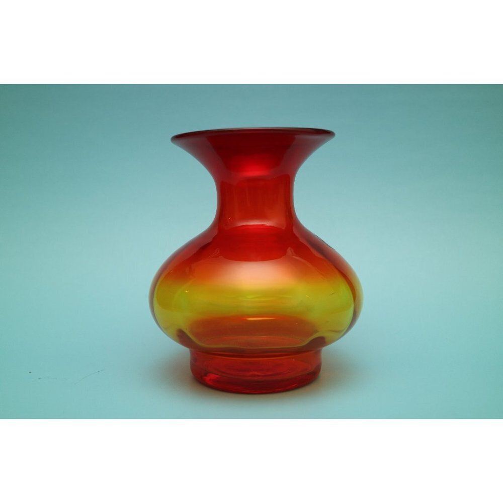 Vintage Blenko Regal Bowl Ruby Red Compote Applied Clear Handles Base